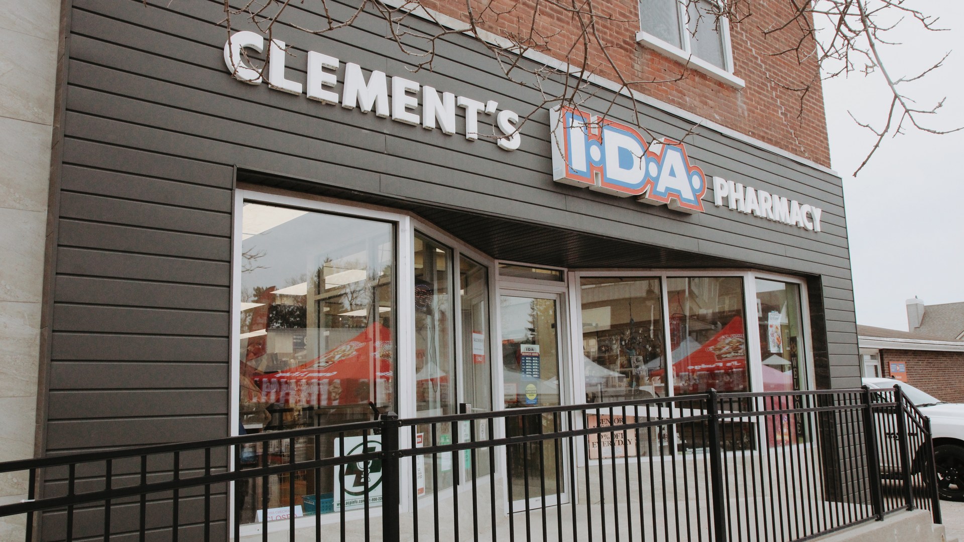 Clement's IDA Pharmacy storefront on Main Street, Powassan